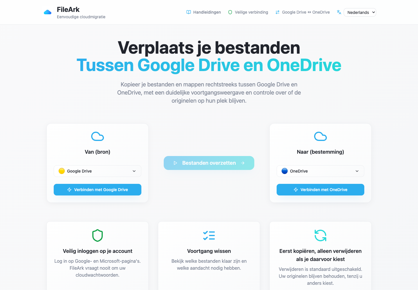 FileArk met Google Drive als bron en OneDrive als bestemming